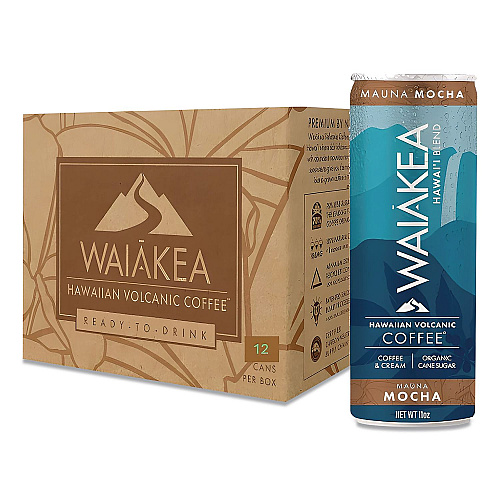 Waiakea Hawaiian Volcanic Cold Brew Coffee, Mauna Mocha, 11 oz Can