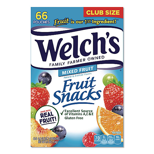 Welch's Mixed Fruit Snacks Club Size, 0.8 oz Packet, 66/Box (24328406)