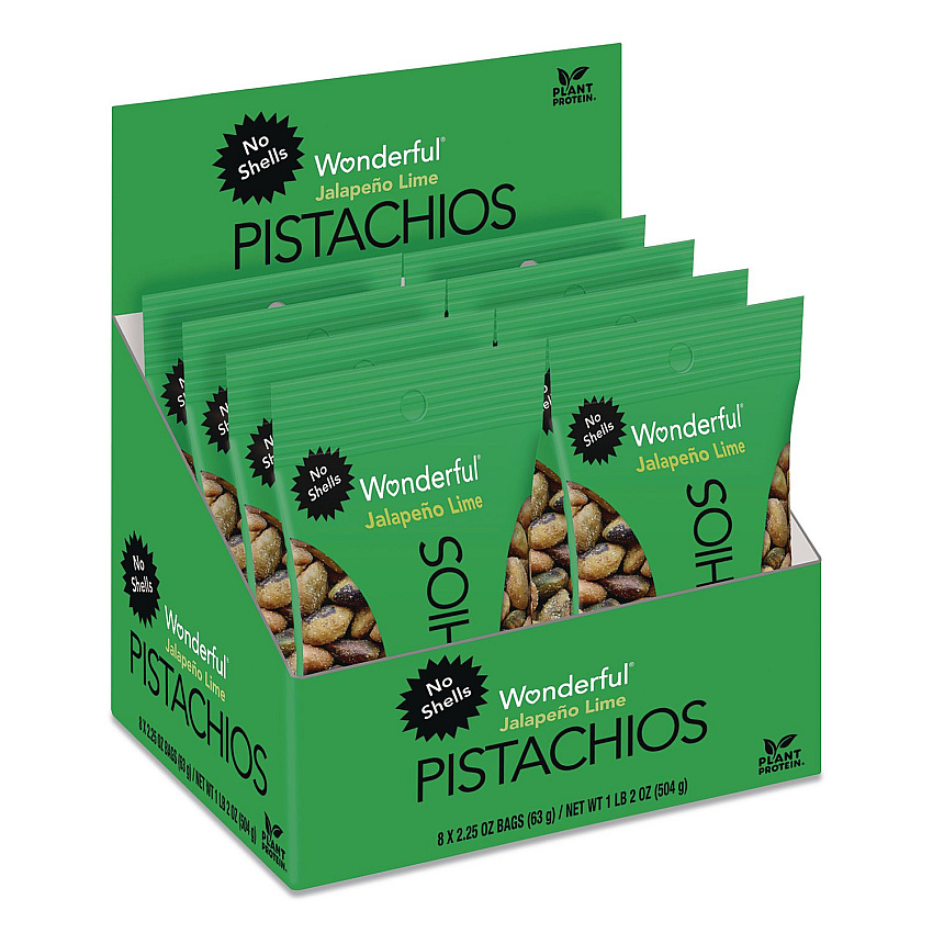 Paramount Farms Wonderful Pistachios, Jalapeno Lime, 2.25 oz Pouch, 8/Box (PAR70154)