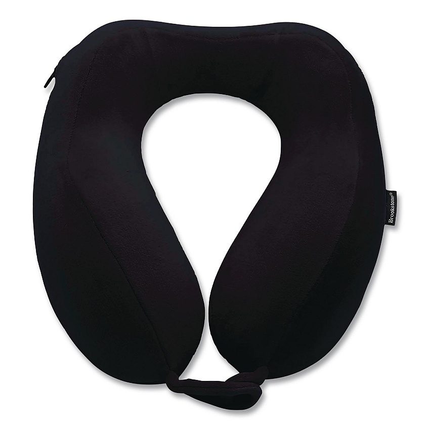 Brookstone Memory Foam Fabric Travel Pillow, One Size Fits Most, 9.84 x 5.5 x 11, Black (BNPM0001)