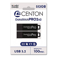 Centon DataStick Pro USB 3.2 Type A Flash Drive, 512 GB, Black, 2/Pack (S1U3P6512G2)
