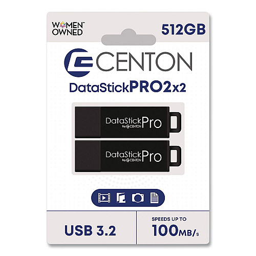 Centon DataStick Pro USB 3.2 Type A Flash Drive, 512 GB, Black, 2/Pack (S1U3P6512G2)