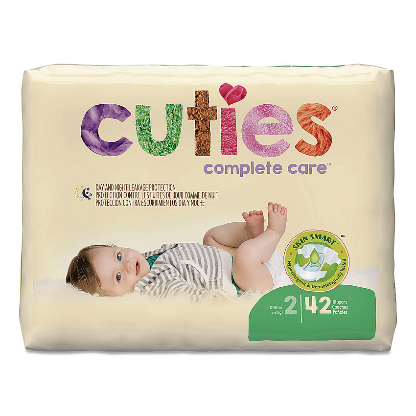 Cuties Complete Care Diapers, Size 2, 12 lbs to 18 lbs, 168/Carton (CR2001)