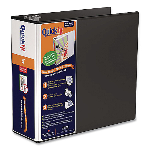 Stride QuickFit D-Ring View Binder, 3 Rings, 4" Capacity, 11.5 x 8, Black (870601)