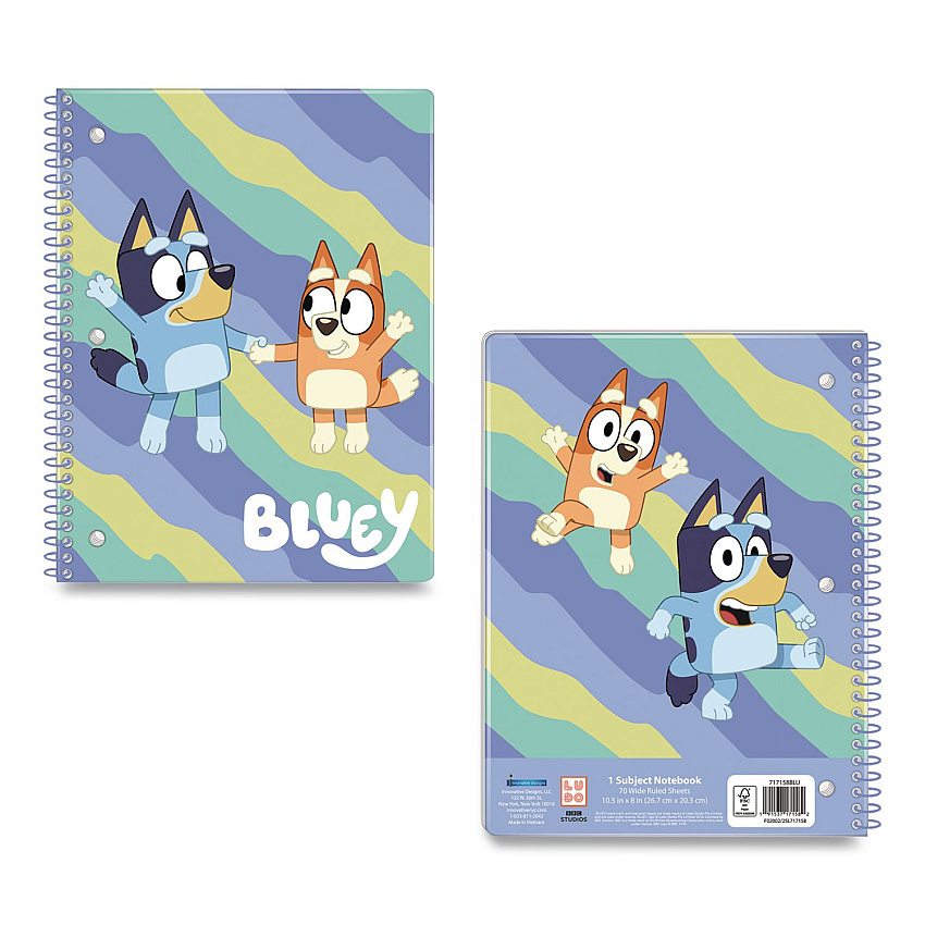 Innovative Designs Licensed Spiral Notebook, Bluey and Bingo, 1-Subject, Wide/Legal Rule, Multicolor Cover, (70) 10.5 x 8 Sheets (717158BLUSA)