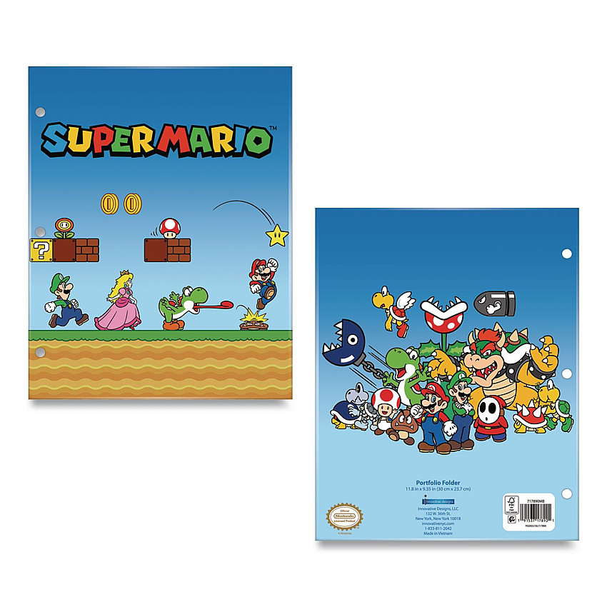 Innovative Designs Licensed Two-Pocket Folder, Super Mario, Side: 3-Hole Punched, Accommodates (50) 11 x 8.5 Sheets, Multicolor (717890MBSA)