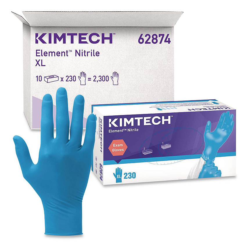 Kimtech Element Nitrile Exam Gloves, Powder-Free, AQL 1.5, X-Large, 3.2 mil Thick, 9.3" Long, Blue, 230/Box, 10 Boxes/Carton (62874)