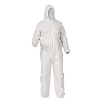 KleenGuard A35 Liquid and Particle Protection Coveralls, Zipper Front, Hooded, Elastic Wrists and Ankles, 3X-Large, White, 25/Carton (38942)