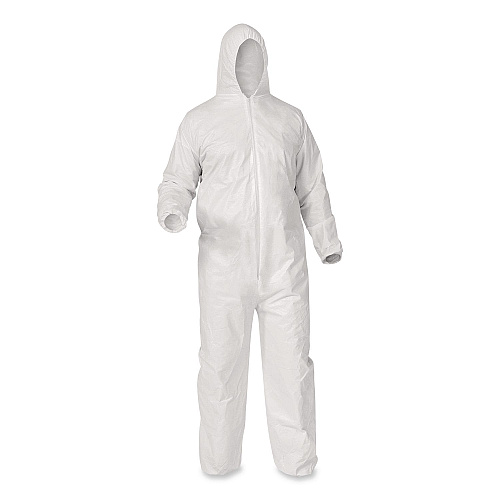 KleenGuard A35 Liquid and Particle Protection Coveralls, Zipper Front, Hooded, Elastic Wrists and Ankles, 3X-Large, White, 25/Carton (38942)