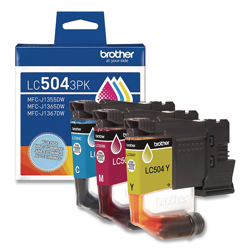 Brother LC504 INKvestment Ink, 500 Page-Yield, Cyan/Magenta/Yellow, 3/Pack (LC5043PKS)