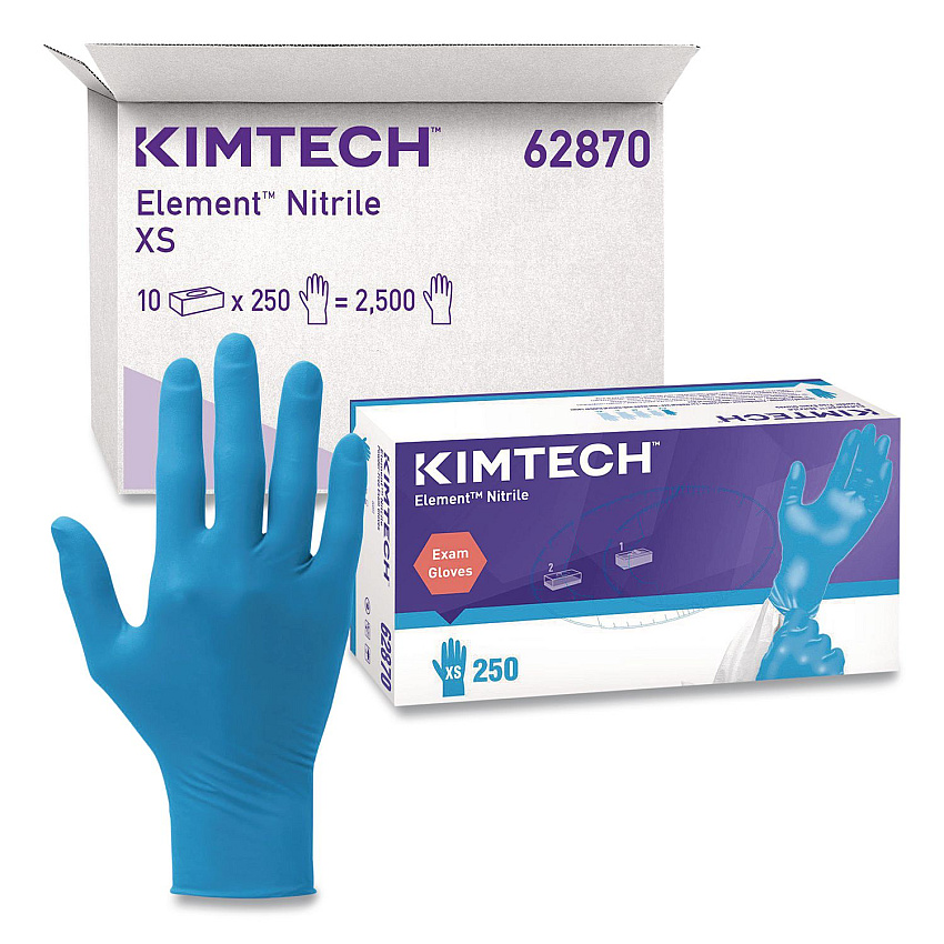 Kimtech Element Nitrile Exam Gloves, Powder-Free, AQL 1.5, X-Small, 3.2 mil Thick, 9.3" Long, Blue, 250/Box, 10 Boxes/Carton (62870)