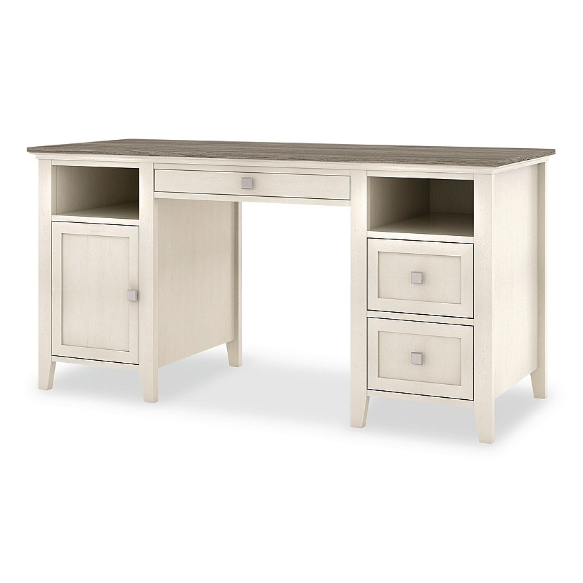 Whalen Abington Two-Pedestal Wood Computer Desk, 60" x 23.63" x 30.25", Dusty Aged Oak/Antique White (SPUSABTD)