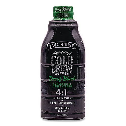 Java House Cold Brew Coffee Concentrate, Decaf Black, 32 oz Bottle (HFP01809)
