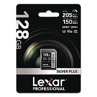 Lexar Professional SILVER Series SDXC Memory Card, 205MB/s Read Speeds and 150MB/s Write Speeds, UHS-I V30 U1 Class 10, 128 GB (LSDSIPL128GB)