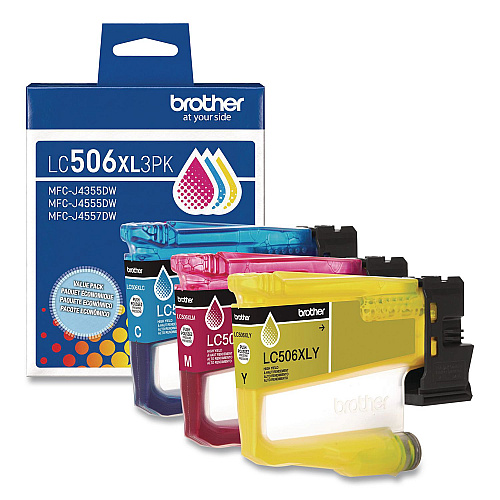 Brother LC506 INKvestment, High-Yield Ink, 1,500 Page-Yield, Cyan/Magenta/Yellow (LC506XL3PKS)