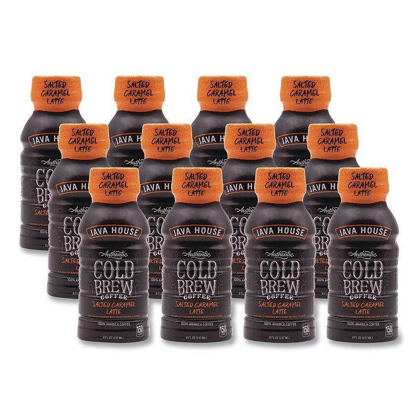 Java House Cold Brew Coffee, Salted Caramel Latte, 8 oz Bottle, 12/Carton (HFP01804)