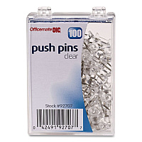Officemate Push Pins, Clear Plastic Head, 0.5" Pin, 100/Box (378820)