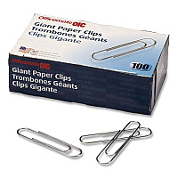 Officemate Giant Paper Clips, Jumbo, Smooth, Silver, 100/Box (633858)