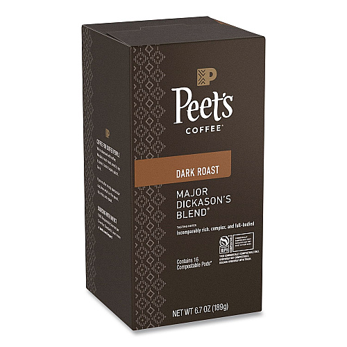 Peet's Coffee & Tea Major Dickason's Blend Coffee Pods, Dark Roast, 16/Box, 6 Boxes/Carton (PCE02781)