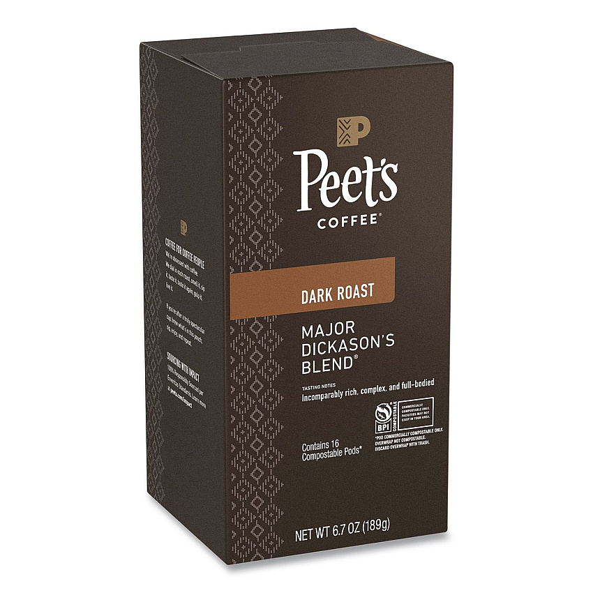 Peet's Coffee & Tea Major Dickason's Blend Coffee Pods, Dark Roast, 16/Box, 6 Boxes/Carton (PCE02781)