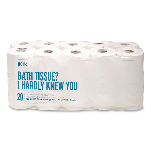 Perk Septic Safe Toilet Paper, 1-Ply, White, 1,000 Sheets/Roll, 20 Rolls/Pack (24388712)