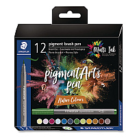 Staedtler Pigment Brush Pen Set, Medium-Firm Tip, Assorted Nature Colors, 12/Pack (371C1231035)