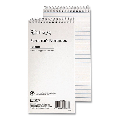 Earthwise by Ampad Recycled Reporter's Notepad, White Cover, Gregg Rule, (70) White 4 x 8 Sheets, Dozen (25280DZ)