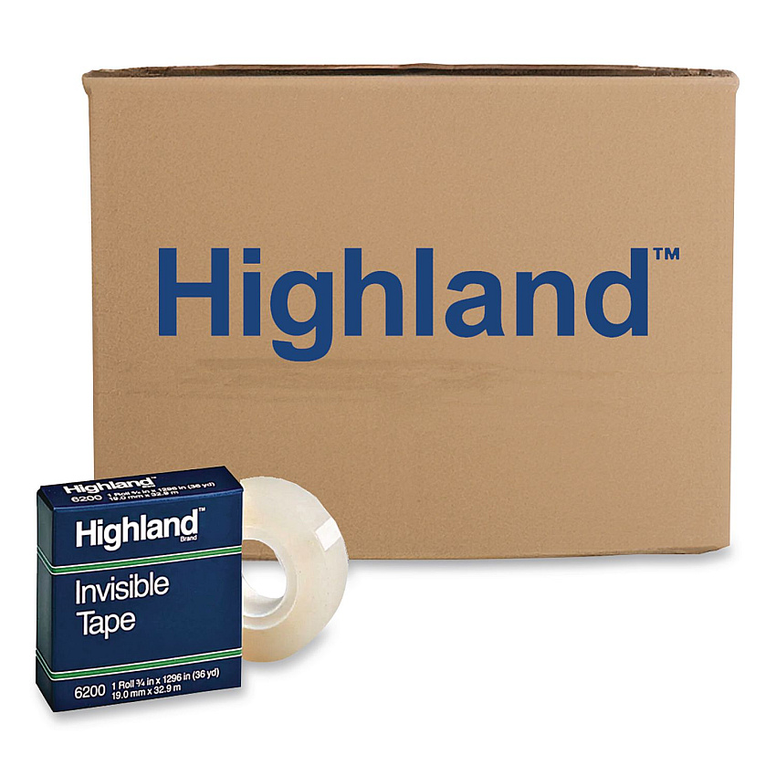 Highland Invisible Permanent Mending Tape, 1" Core, 0.75" x 36 yds, Clear, 144 Rolls/Carton (6200341296CT)