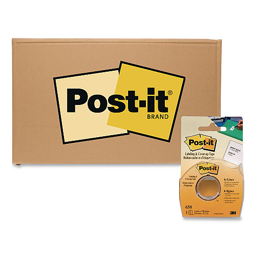 Post-it Labeling and Cover-Up Tape, Non-Refillable, 1" x 19.44 yd, White Tape, Clear Dispenser, 24/Carton (658CASE)