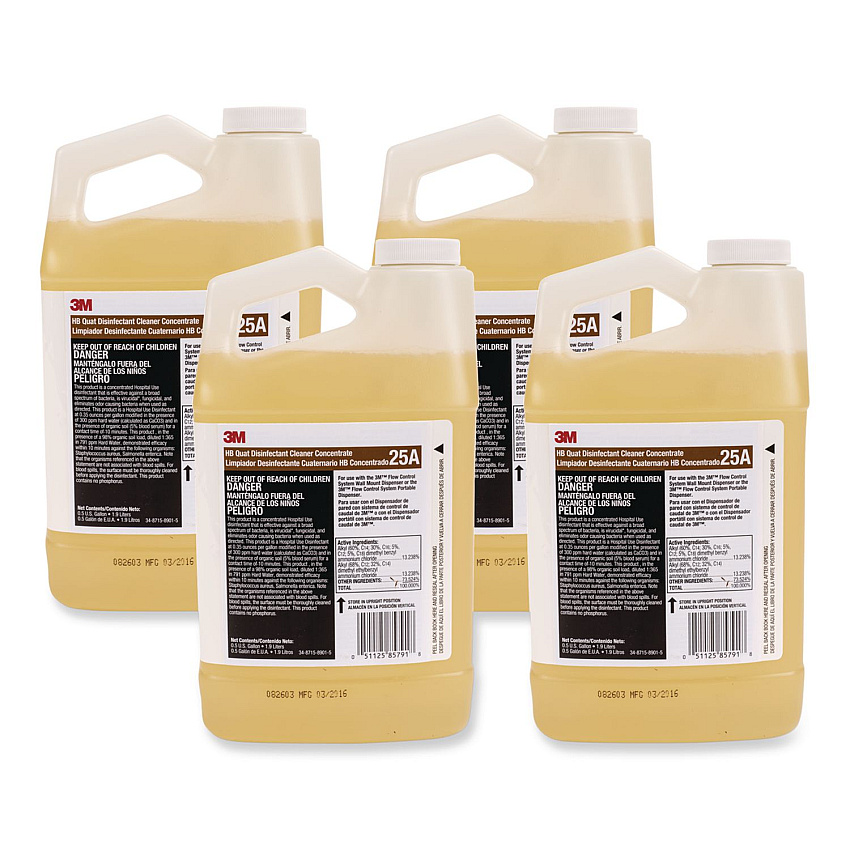 3M HB Quat Disinfectant Cleaner Concentrate 25A, 0.5 gal Bottle, 4/Carton (25ACT)