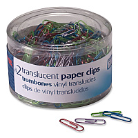 Officemate Paper Clips, #2, Vinyl Coated, Assorted Translucent Colors, 600/Pack (509946)