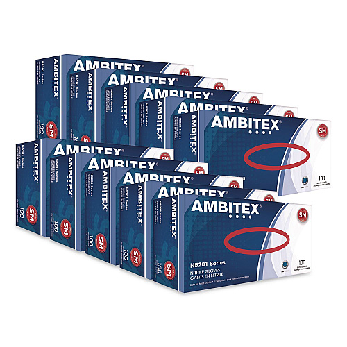 AMBITEX N5201 Series Powder-Free Nitrile Gloves, Small, 9" Long, Blue, 100/Box, 10 Boxes/Carton (NSM5201CT)