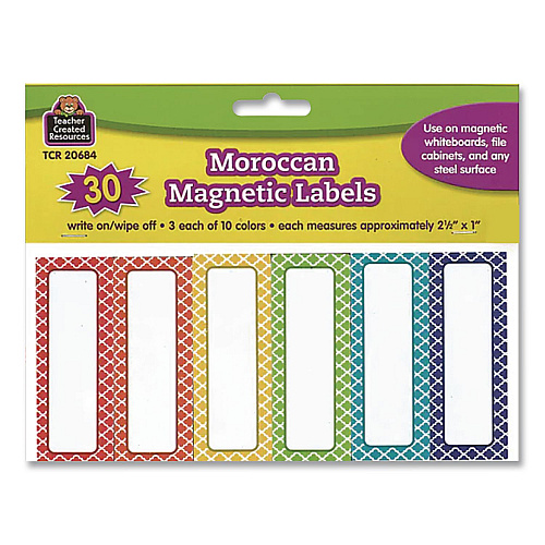 Teacher Created Resources Moroccan Magnetic Labels, 10 Assorted Colors, 2.5" x 1", 30/Pack (20684)