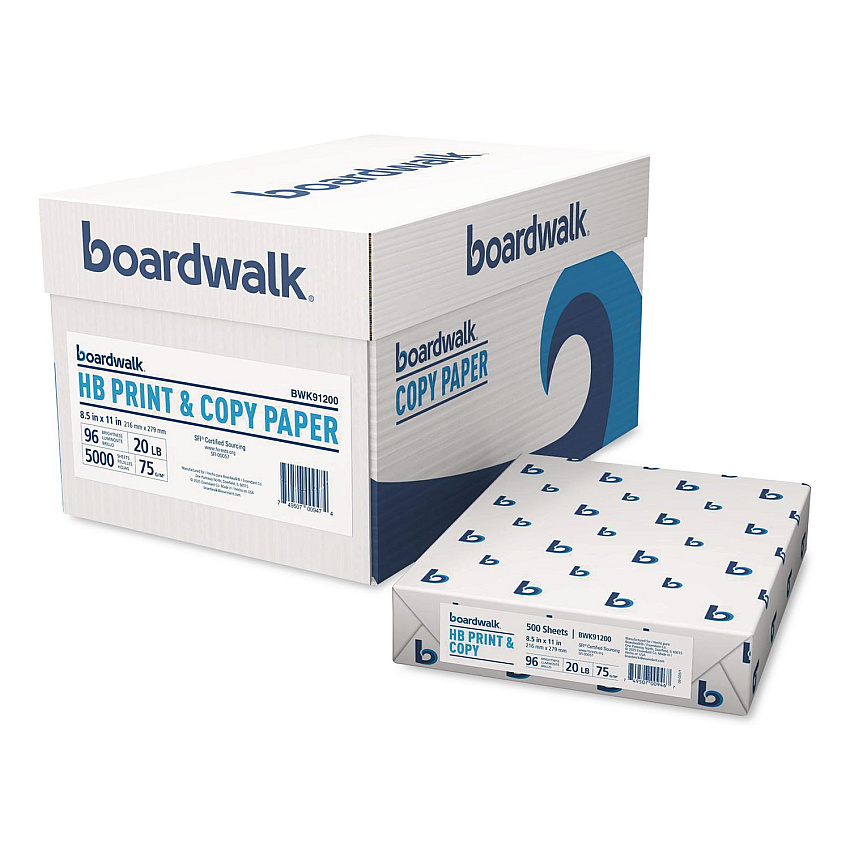 Boardwalk High-Bright Multipurpose Paper, 96 Bright, 20 lb Bond Weight, 8.5 x 11, White, 500 Sheets/Ream, 10 Reams/Carton (91200)