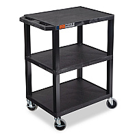 Luxor TUFFY Three-Shelf Multipurpose Utility Cart, Plastic, 300 lb Capacity, 26.5" x 18.5" x 34", Black (WT34S)