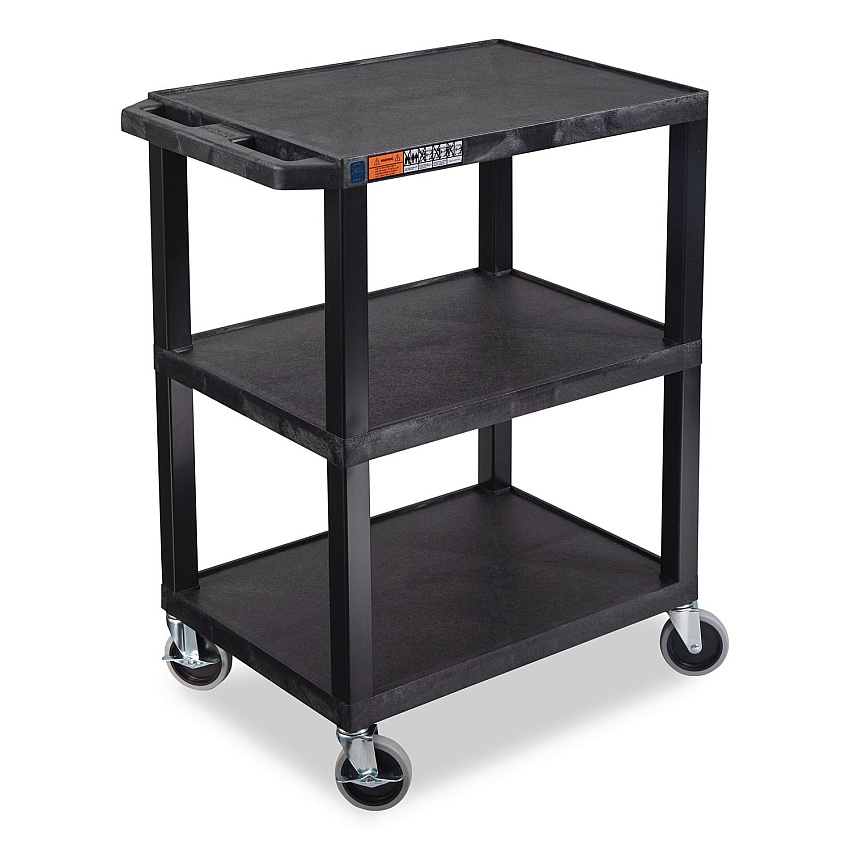 Luxor TUFFY Three-Shelf Multipurpose Utility Cart, Plastic, 300 lb Capacity, 26.5" x 18.5" x 34", Black (WT34S)