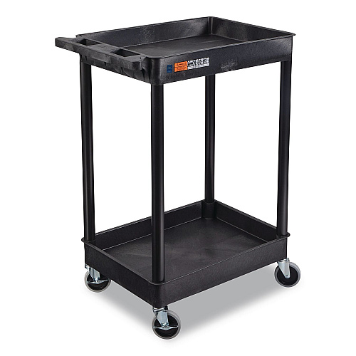 Luxor ENDURA Two-Shelf Utility Cart, Plastic, 300 lb Capacity, 26.5" x 18.5" x 37.5", Black (STC11B)