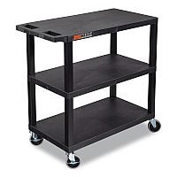 Luxor TUFFY XL Three-Shelf Multipurpose Utility Cart, Plastic, 300 lb Capacity, 35.25