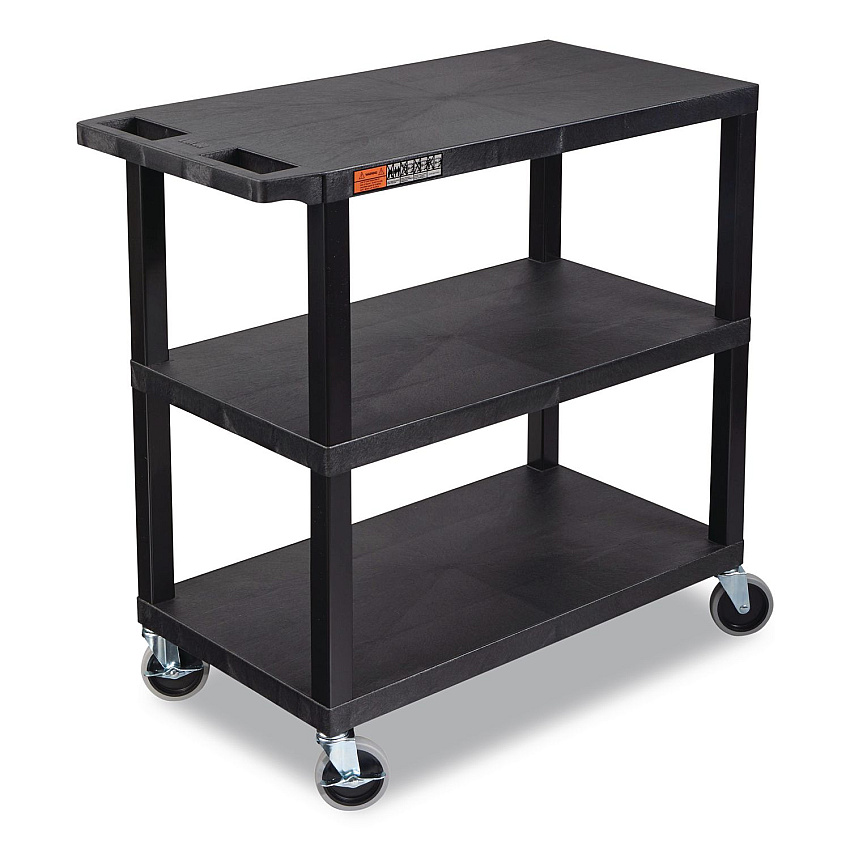 Luxor TUFFY XL Three-Shelf Multipurpose Utility Cart, Plastic, 300 lb Capacity, 35.25" x 18" x 34.5", Black (EC222B)