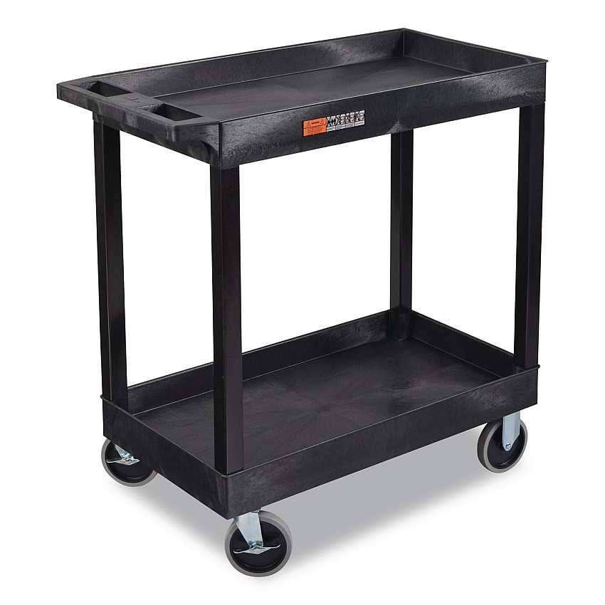Luxor TUFFY XL Two-Shelf Heavy-Duty Multipurpose Utility Cart, Plastic, 500 lb Capacity, 35.25" x 18" x 35.5", Black (EC11HDB)