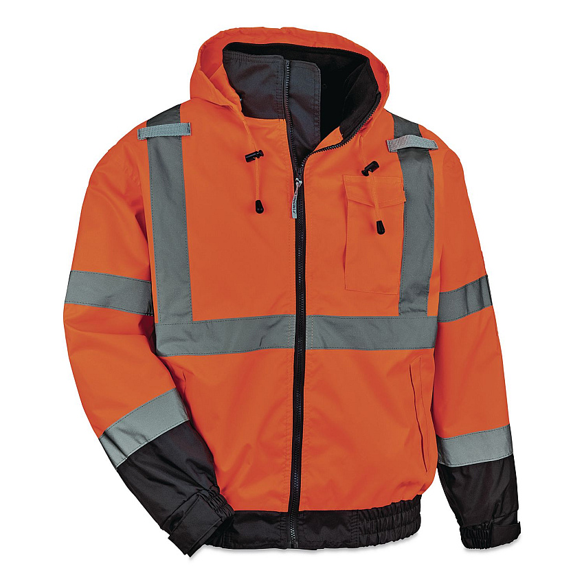ergodyne GloWear 8379 Class 3 Hi-Vis Fleece Lined Bomber Jacket, X-Small, Orange (24461)