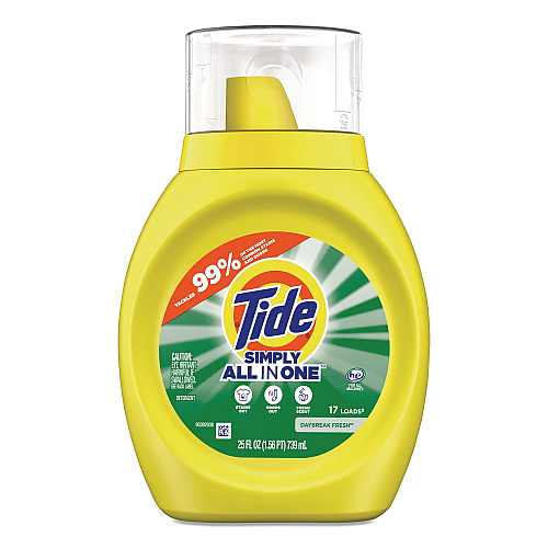 Tide Simply All-In-One Liquid Laundry Detergent, Daybreak Fresh Scent, 25 oz Bottle, 6/Carton (90391)