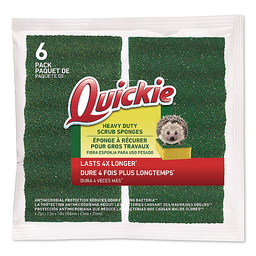 Quickie Heavy-Duty Scrubber Sponge, 4 x 2.5, 1" Thick, Yellow/Green, 6/Pack (2052220)