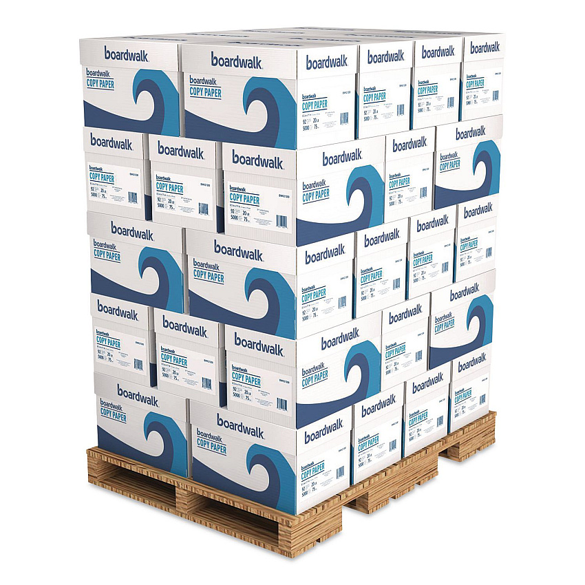 Boardwalk Copy Paper, 92 Bright, 20 lb Bond Weight, 8.5 x 11, White, 500 Sheets/Ream, 10 Reams/Carton, 40 Cartons/Pallet (21200PLT)