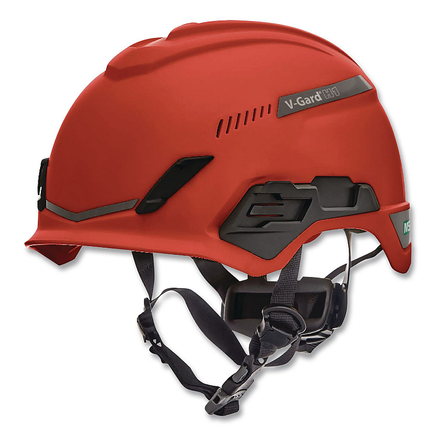 MSA V-Gard H1 Safety Helmet, Vented, Brimless, Fas-Trac III Pivot Ratchet Suspension, One Size Fits Most (6.5 to 8), Red (10194784)