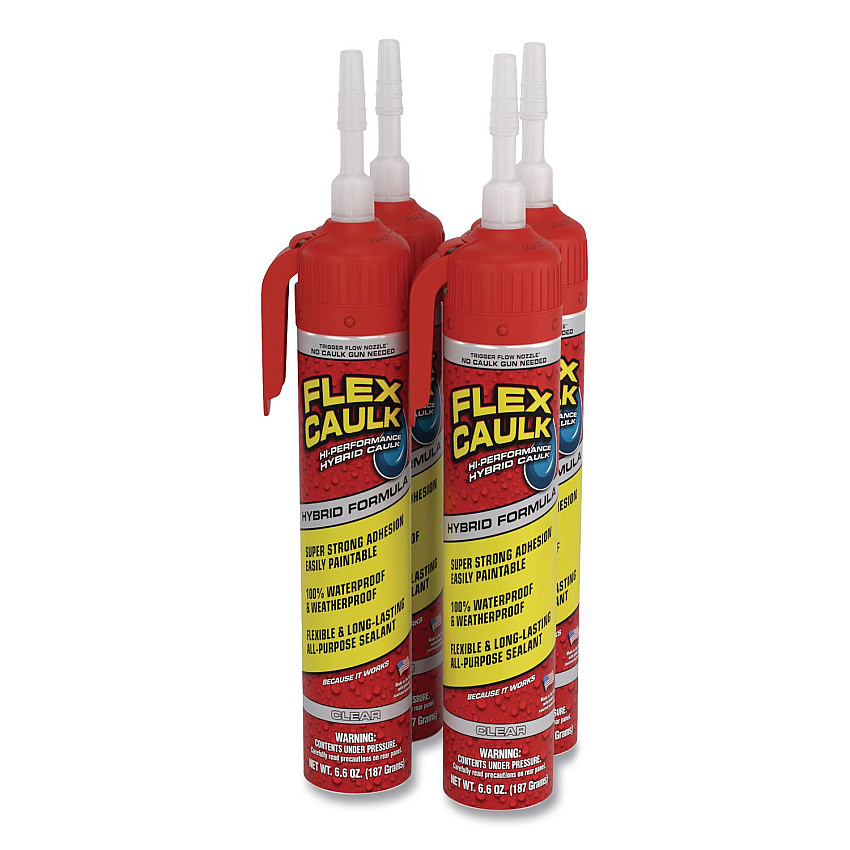 Flex Seal Flex Caulk Hi-Performance Hybrid Caulk, 6.6 oz Aerosol Can, Dries Clear, 4/Carton (CFSCLRR675)