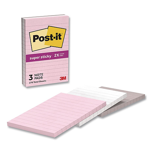 Post-it Pads in Simply Serene Colors, Note Ruled, 4 x 6, Assorted Colors, 90 Sheets/Pad, 3 Pads/Pack (7100383567)