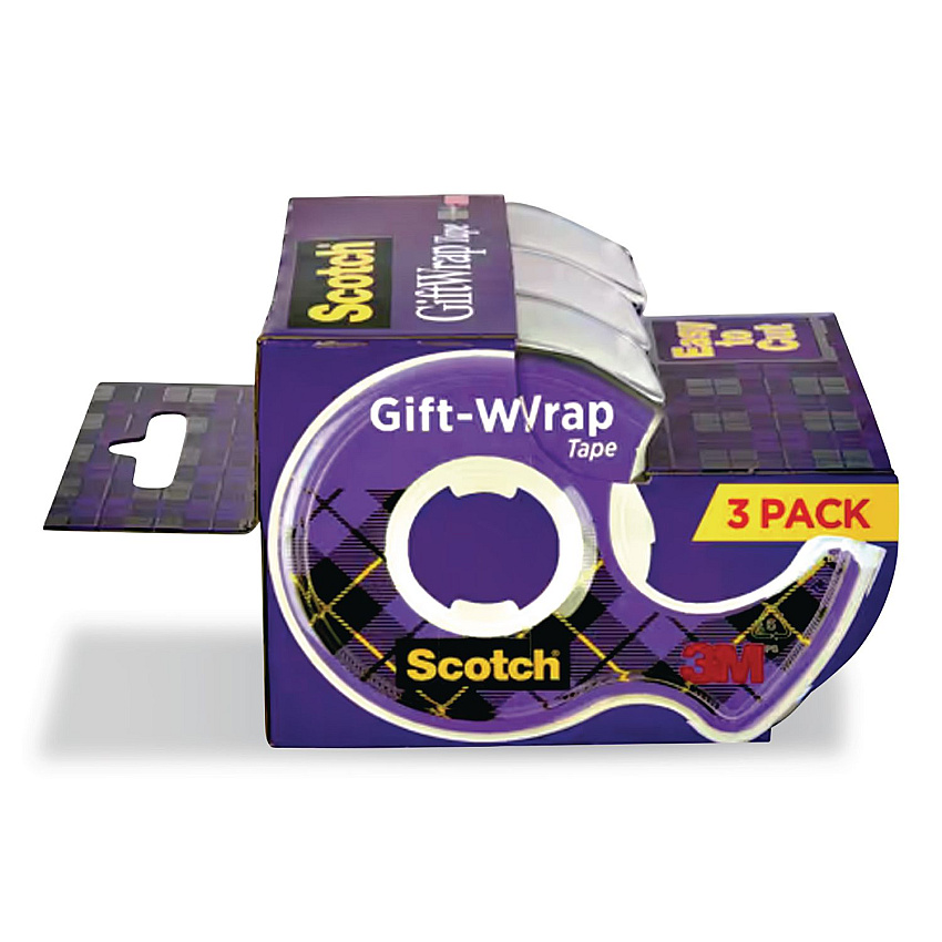 Scotch Gift Wrap Tape with Dispenser, 1" Core, 0.75" x 300", Transparent, 3/Pack (7000048114)