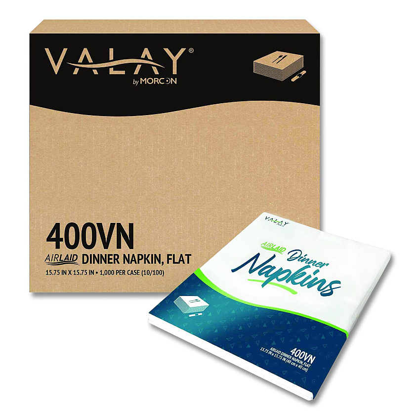 Morcon Paper Valay Airlaid Flat Dinner Napkin, 1-Ply, 15.75 x 15.75, White, 100/Pack, 10 Packs/Carton (400VN)