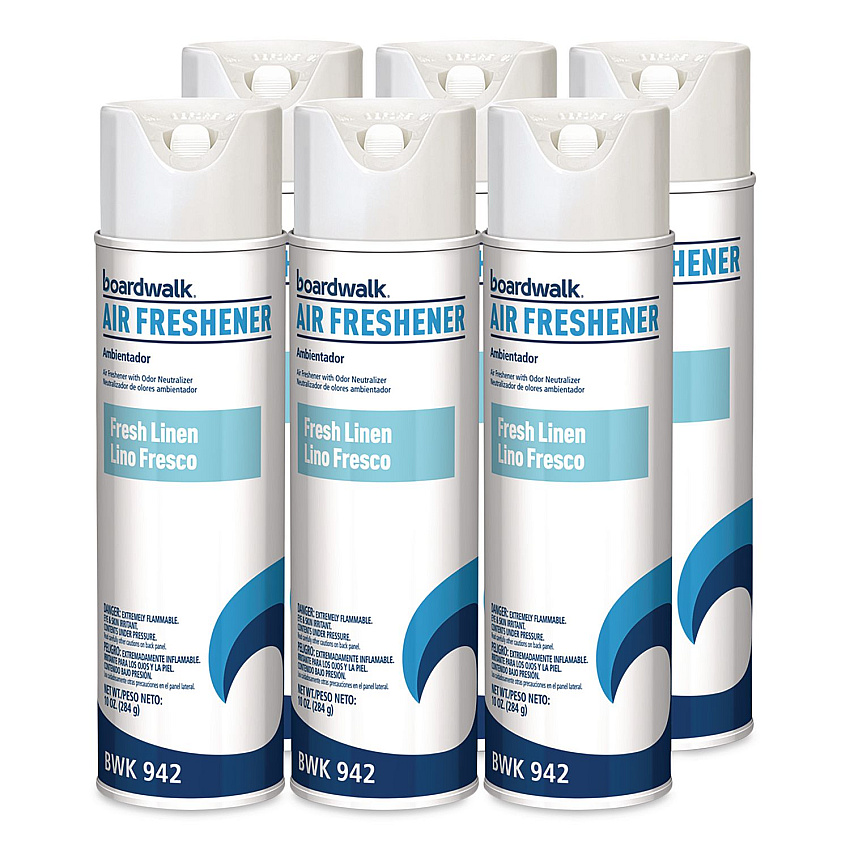 Boardwalk Aerosol Air Freshener, Fresh Linen, 10 oz Aerosol Spray, 6/Carton (942)